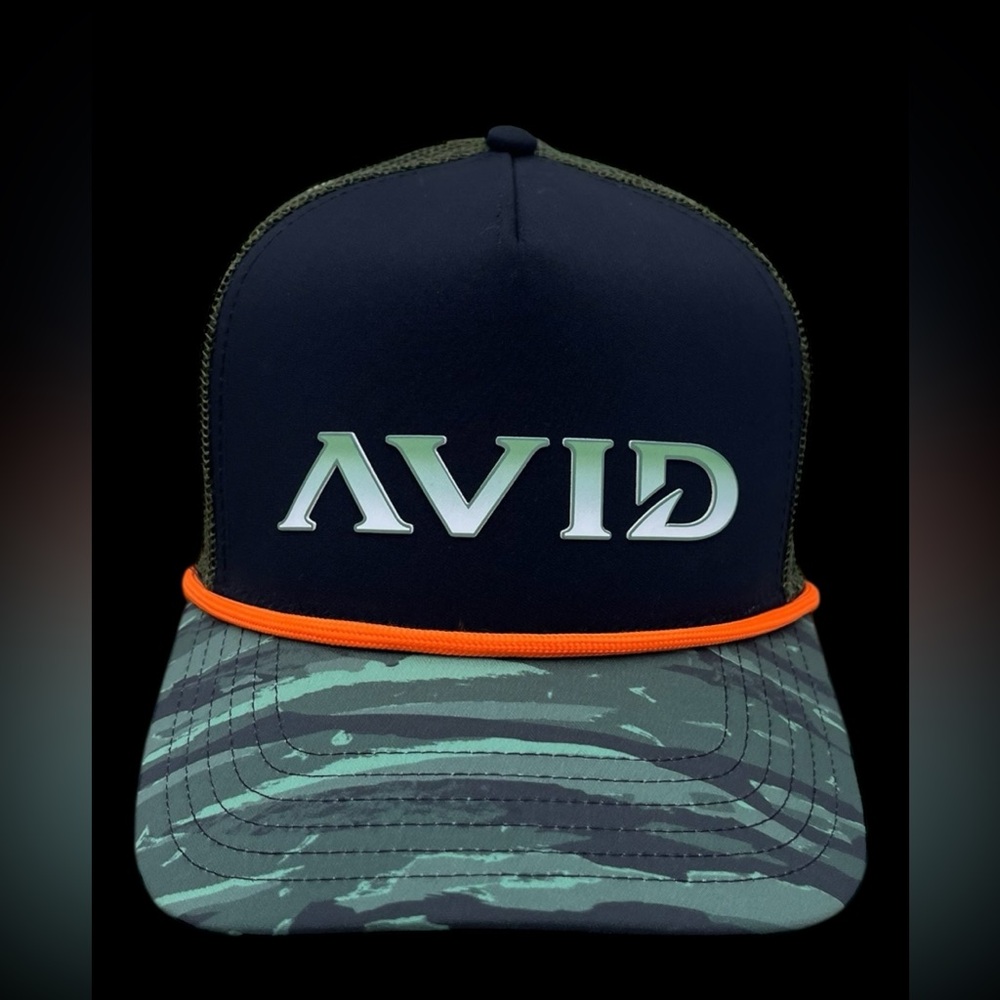 New With Tags Avid Fishing Black and Green Trucker Hat Snapback